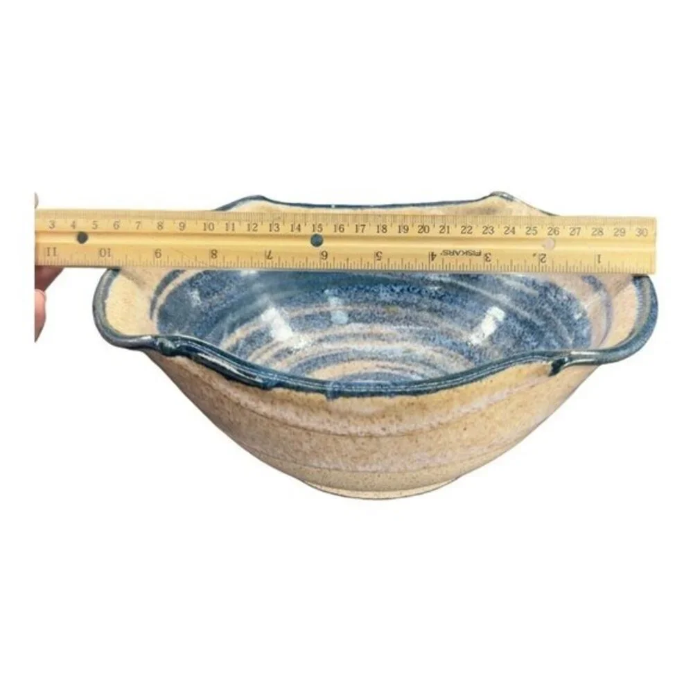 Wizard of Clay Art Pottery Large Bowl Dish Folded Edges Marked Hand Made Ceramic